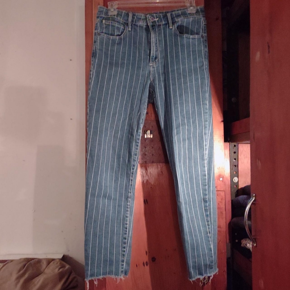 Simone retro striped boyfriend shorn ankle vintage straight high denim stretch
